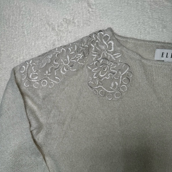 Medium Vintage ELLE knit sweater, metallic thread knit, boat neck A4Q24-6 - Picture 10 of 13